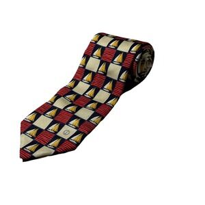 Dunhill Vintage Silk Necktie Red Blue Nautical Sailboat Checker Pattern Tie